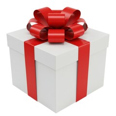 Gift box with red ribbon isolated on white background