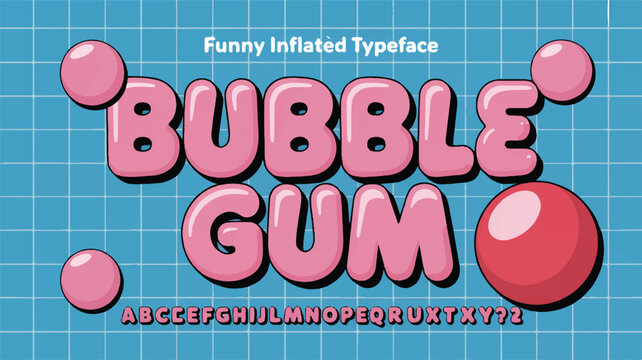 Pink bubble gum font on blue grid background pink font