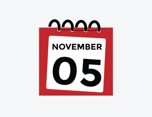 5 November, calendar date icon. 5 November Calendar Date for Deadlines or Appointment. Day, month. vector illustration.