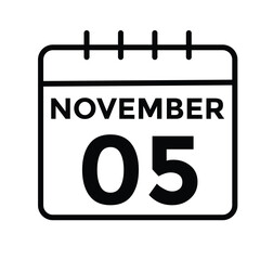 5 November, calendar date icon. 5 November Calendar Date for Deadlines or Appointment. Day, month. vector illustration.