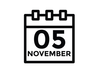 5 November, calendar date icon. 5 November Calendar Date for Deadlines or Appointment. Day, month. vector illustration.
