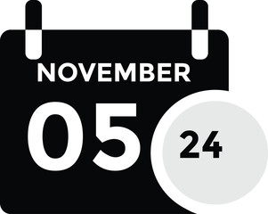 5 November, calendar date icon. 5 November Calendar Date for Deadlines or Appointment. Day, month. vector illustration.