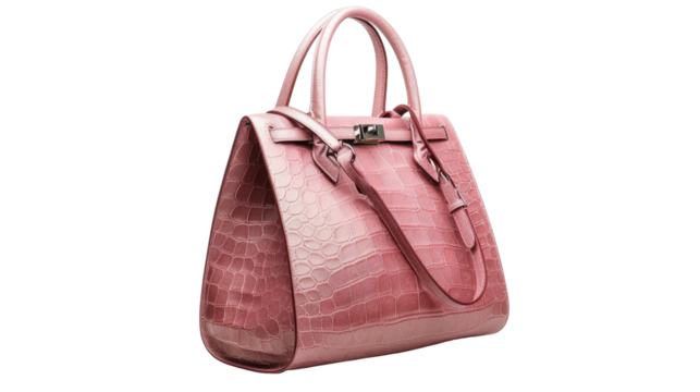 Elegant pink crocodile leather handbag with spacious design and structured silhouette perfect for daily use or special occasions