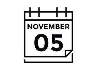 5 November, calendar date icon. 5 November Calendar Date for Deadlines or Appointment. Day, month. vector illustration.