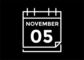 5 November, calendar date icon. 5 November Calendar Date for Deadlines or Appointment. Day, month. vector illustration.