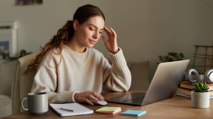 Focused Young Woman Working at Home Lifestyle Photography Indoor Workspace Modern Environment Concept of Productivity
