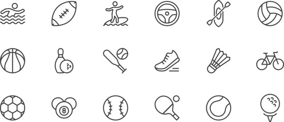 Sports Activity Icon Set – Sports, Baseball, Cricket, Bat, Ball, Racket, Goal, Tennis, Exercise, Athlete, Run, Competition, Fitness, Outdoor, Game, Player, Win, Champion