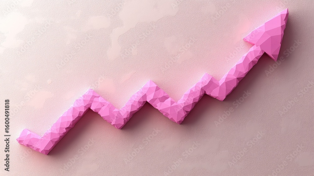 Poster rising arrow graph in 3d style with shadows on a light surface, symbolizing upward business momentum