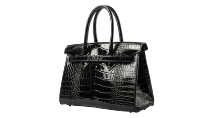Stylish black crocodile leather handbag with sleek finish perfect for any occasion