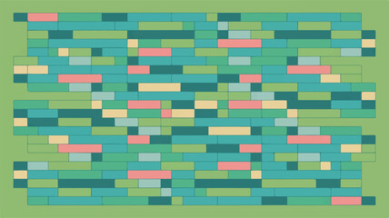 Rectangular blocks pattern in green teal and coral