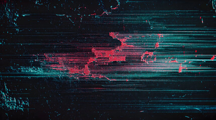 Striking abstract pattern of horizontal lines and distressed color blocks representing digital error.