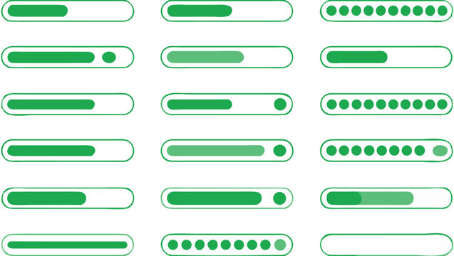 Green progress bars and loading indicators collection for software application design and website interface