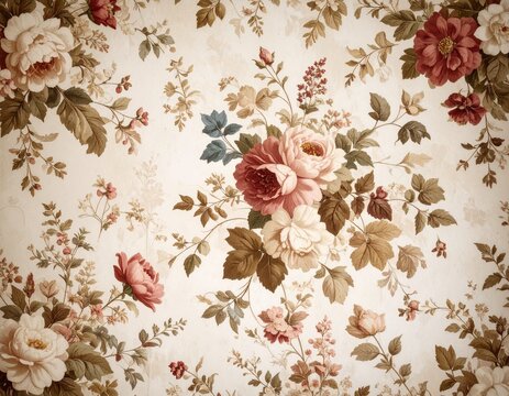 Fototapeta Retro wallpaper texture with faded vintage flowers