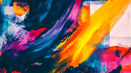 Vibrant abstract artwork featuring bold brushstrokes and expressive color layers