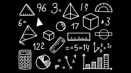 Hand Drawn Math and Business Graphics on Black Background Animation - Powered by Adobe