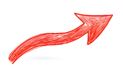 Vibrant red sketchy arrow indicating an upward trend or positive movement on a clear backdrop