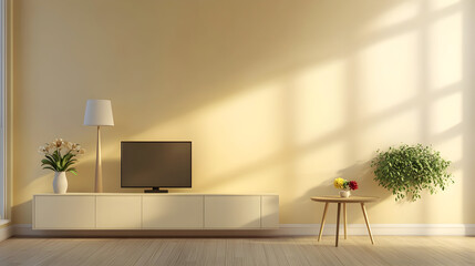 Warm sunlit interior of a modern home with stylish furniture and decor