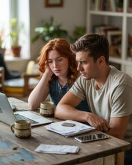 Young Couple Engaged in Conversation Cozy Home Office Photograph Intimate Environment Candid Viewpoint Connection Concept