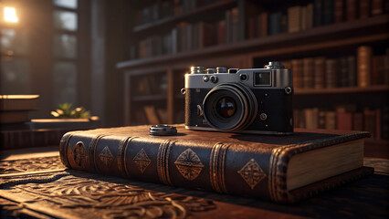 vintage camera on a book
