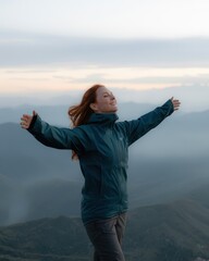 Woman Embracing Freedom at Mount Standard Nature Photography Scenic Viewpoint Empowerment Concept