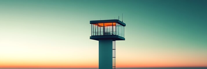 Futuristic watchtower with narrow vertical axis and gradient light reflection