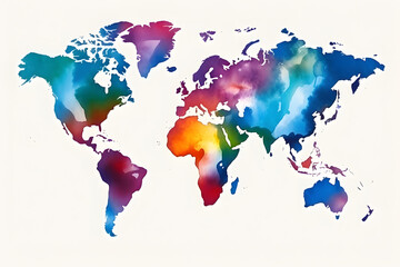 Light grunge watercolor world map isolated on white and transparent background
