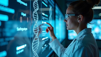 Wissenschaftlerin analysiert DNA-Daten auf digitalem Interface