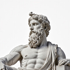 Obraz premium Marble Statue of Roman God: A stately, ancient marble statue of a Roman god gazes thoughtfully into the distance, a testament to artistic mastery and historical grandeur.