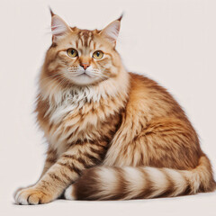 Obraz premium Majestic Maine Coon Cat Posing: A regal Maine Coon cat with its striking orange fur and captivating gaze sits regally, showcasing the breed's characteristic features and charm.