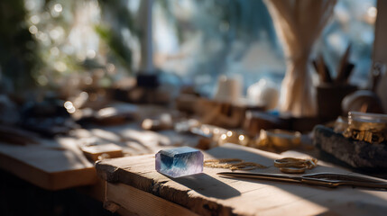 Jewelry workshop with tools for stone setting and natural light