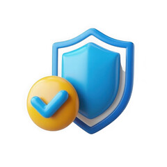 3D Security Shield Icon with Checkmark &ndash; Verified and Protected Symbol
