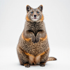 Obraz premium A Quokka's Grin: A captivating portrait of a quokka, radiating joy with its signature smile and endearing charm. showcasing the quokka's gentle nature and unique appeal