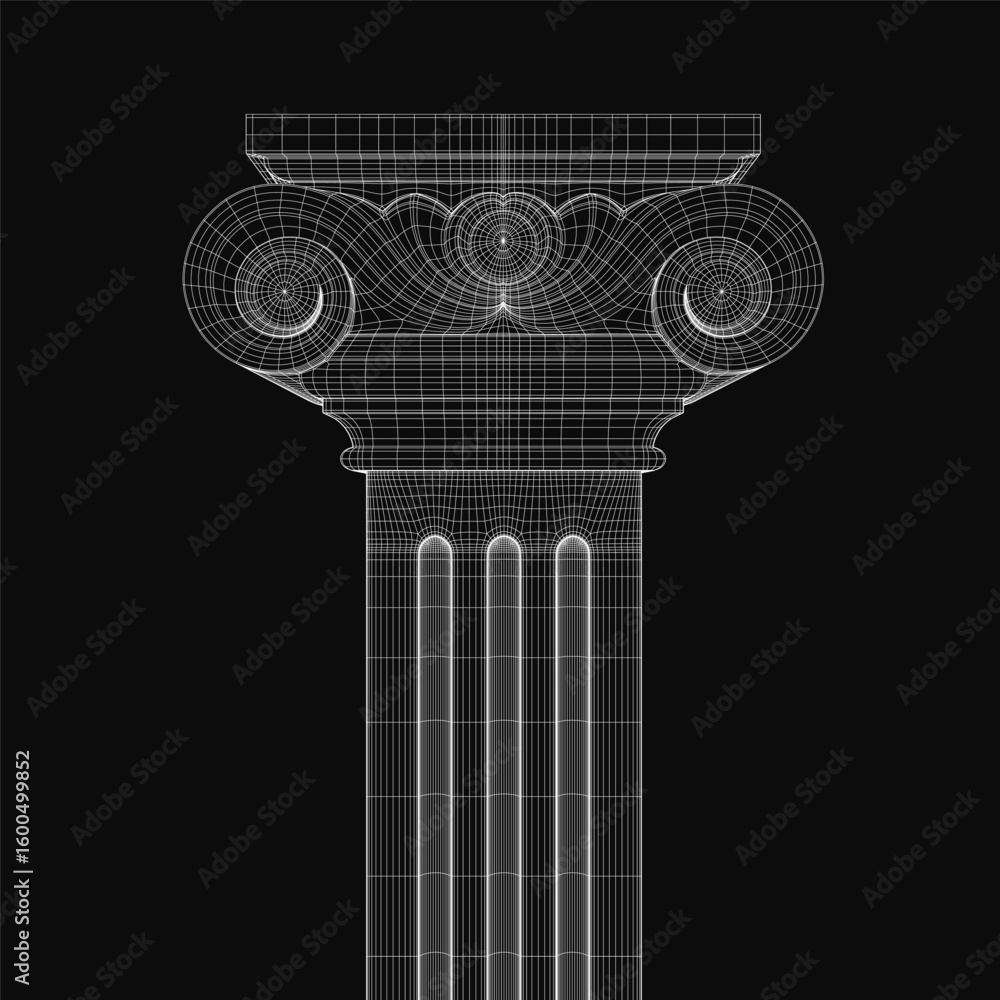Aufkleber a black and white wireframe drawing of a greek column features intricate details and multiple stacke