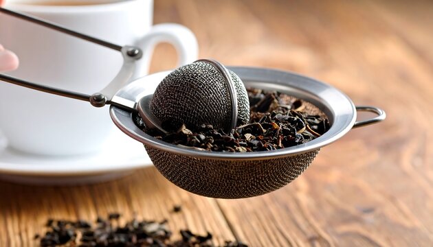 Metal tea strainer with loose leaf tea