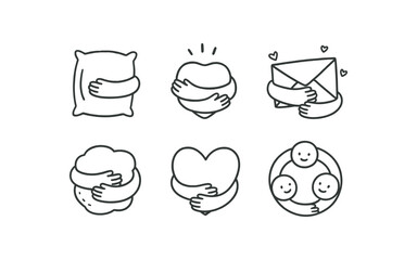 hand drawn cute out doodle style isolated hugs pillow corner hugs warmth glow hugs envelope icon hugs comfort cushion hugs heart out hugs group circle