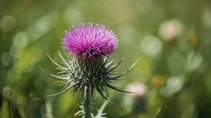 Flourishing milk thistle flower in full bloom