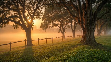 Misty Sunrise with Scenic Views