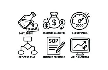 hand drawn cute out doodle style isolated efficiency bottleneck tracker efficiency resource allocator efficiency performance gauge efficiency process map efficiency standard operating