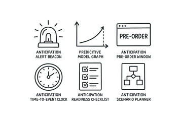 hand drawn cute out doodle style isolated anticipation alert beacon anticipation pictive model graph anticipation pre order window anticipation time to event clock anticipation readiness