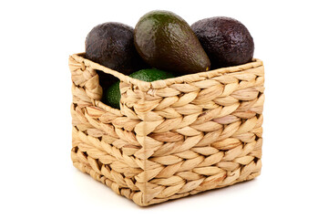 Avocados in Basket, isolated on white background