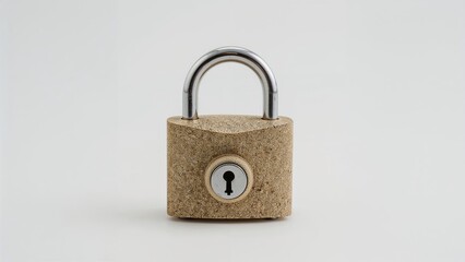 Naklejka premium Little home model secured with a lock, isolated on white