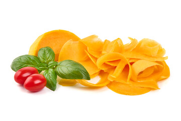 Pumpkin Shavings, Cherry Tomatoes, Ocimum basilicum, isolated on white background