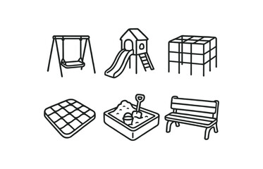 hand drawn cute out doodle style isolated playground swing seat playground slide panel playground climbing frame playground safety surface playground sandbo kit playground bench