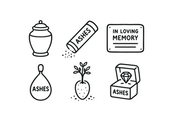 hand drawn cute out doodle style isolated ashes urn container ashes scattering tube ashes memorial plaque ashes keepsake pendant ashes tree planting pod ashes diamond creation kit