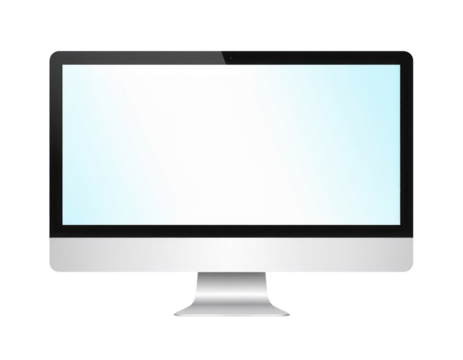 A sleek modern desktop computer monitor with a wide screen and silver stand.