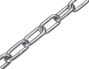 Fototapeta premium A shiny silver metal chain with interlinked oval loops on a black background.