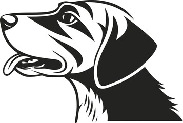 dog head, realistic, black and white illustration, digital art, high detail, precise lines, sharp contrast
