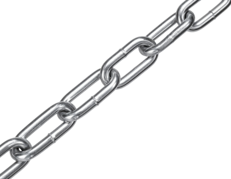 A shiny silver metal chain with interlinked oval loops on a black background.