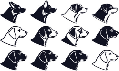 dog head, realistic, black and white illustration, digital art, high detail, precise lines, sharp contrast
