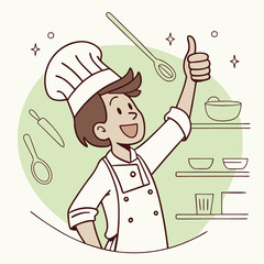 Chef with a thumbs-up gesture in the kitchen